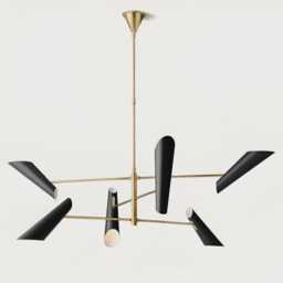 Mid Century Sputnik Chandelier - Handmade Brass & Black Starburst Light- 6 Light Italian Pendant Stilnovo Style Fixture - thumbnail 2