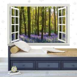 3D Window View Wall Decal Purple Flower Forest Vinyl Mural - thumbnail 3