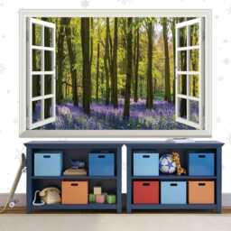 3D Window View Wall Decal Purple Flower Forest Vinyl Mural - thumbnail 2