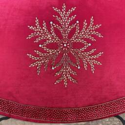 Christmas Tree Skirt Luxurious Red Velvet Adorned With Rhinestone Snowflakes & Stud Crystals, Personalized Elegant Handmade Holiday Decor - thumbnail 3