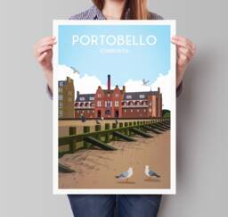 Portobello Beach Print - Travel Poster Turkish Baths Promenade Edinburgh Scottish Art Gifts - thumbnail 1