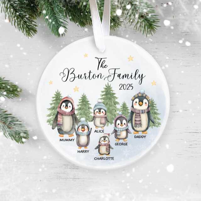 Personalised Family Of 6 Christmas Bauble 2025 - Custom Penguin Ornament Keepsake - image 1