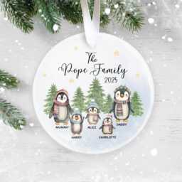 Personalised Family Of 6 Christmas Bauble 2025 - Custom Penguin Ornament Keepsake - thumbnail 3