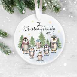 Personalised Family Of 6 Christmas Bauble 2025 - Custom Penguin Ornament Keepsake - thumbnail 1
