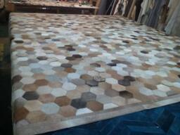 Cowhide Patchwork Rug Raw Leather Argentina - Free Shipping Model Hexagon Mix Of Browns & Grey Cowhide Rugs 8' X 10' - thumbnail 1