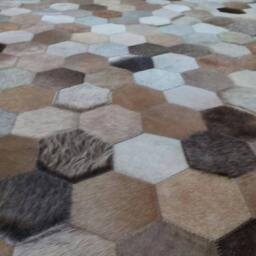 Cowhide Patchwork Rug Raw Leather Argentina - Free Shipping Model Hexagon Mix Of Browns & Grey Cowhide Rugs 8' X 10' - thumbnail 3