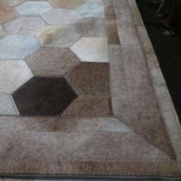 Cowhide Patchwork Rug Raw Leather Argentina - Free Shipping Model Hexagon Mix Of Browns & Grey Cowhide Rugs 8' X 10' - thumbnail 2