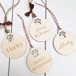 Pet Christmas Tree Decoration Personalised Dog Cat Wood Bauble 2025 Secret Santa Keepsake Gift - thumbnail 2