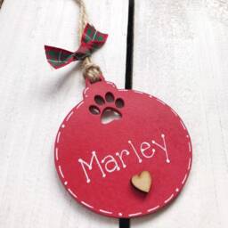 Pet Christmas Tree Decoration Personalised Dog Cat Wood Bauble 2025 Secret Santa Keepsake Gift - thumbnail 3