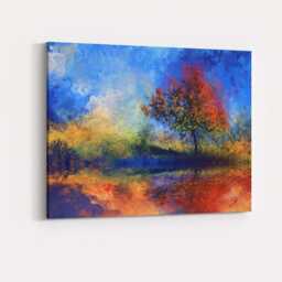 Dreamlike Colourful Autumn Tree Reflective Landscape Abstract Canvas Wall Art Print Decor Picture Ready To Hang - thumbnail 4