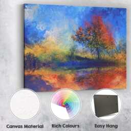 Dreamlike Colourful Autumn Tree Reflective Landscape Abstract Canvas Wall Art Print Decor Picture Ready To Hang - thumbnail 2