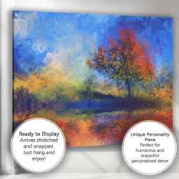 Dreamlike Colourful Autumn Tree Reflective Landscape Abstract Canvas Wall Art Print Decor Picture Ready To Hang - thumbnail 3