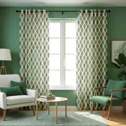 Geometric Green Curtain Panels, Abstract Print Drapes, Custom Size Window Treatments, Stylish Modern Home Decor Curtains