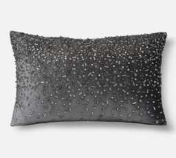 Hand Embroidered Charcoal Velvet Pillow Cover Antique Silver Beads - Bmcc041 - thumbnail 1