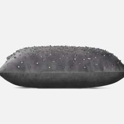 Hand Embroidered Charcoal Velvet Pillow Cover Antique Silver Beads - Bmcc041 - thumbnail 2