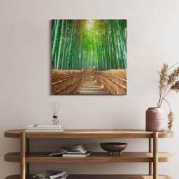Road in The Bamboo Forest Canvas, Picture Wall Hanging, Green Decor, Nature Canvas Print - thumbnail 3