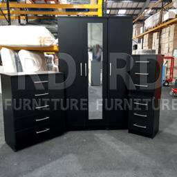 Black Wardrobe, Triple Wardrobe Ready Assembled Classic 3 Door Mirrored - thumbnail 2