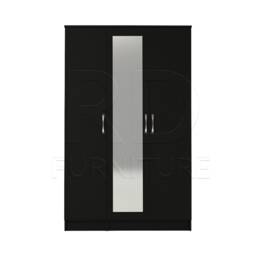 Black Wardrobe, Triple Wardrobe Ready Assembled Classic 3 Door Mirrored