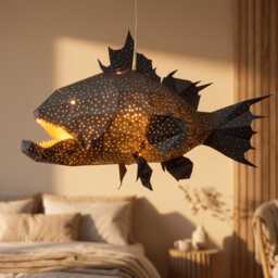 Lapu Fish Pendant Light - Handmade Paper Ceiling Lamp Nursery & Kids Room Lighting Ocean Decor - thumbnail 3