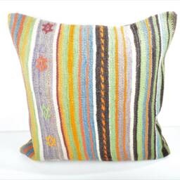 Handmade Big Kilim Pillow Cover 24x24 Inch - 60x60 cm Huge Kilim Sofa Decor Ethnic Pillow Accent Cushion Cover - thumbnail 2