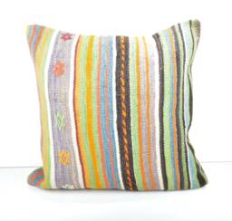 Handmade Big Kilim Pillow Cover 24x24 Inch - 60x60 cm Huge Kilim Sofa Decor Ethnic Pillow Accent Cushion Cover - thumbnail 1