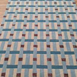 Hand-Tufted Wool Area Rug Modern Blue, Beige & Brown Geometric Carpet For Home Decor - thumbnail 2