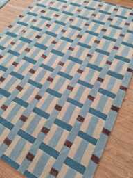 Hand-Tufted Wool Area Rug Modern Blue, Beige & Brown Geometric Carpet For Home Decor - thumbnail 1