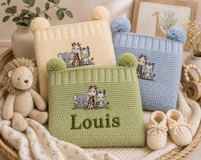 Personalised Safari Baby Blanket - Soft Embroidered Newborn Gift 75cm X 100cm - image 1