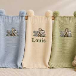 Personalised Safari Baby Blanket - Soft Embroidered Newborn Gift 75cm X 100cm - thumbnail 2
