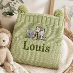 Personalised Safari Baby Blanket - Soft Embroidered Newborn Gift 75cm X 100cm - thumbnail 3
