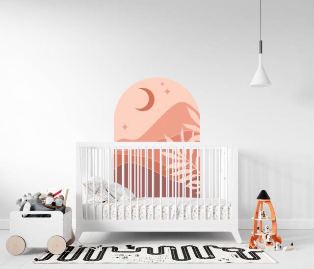 Removable Arch Wall Decal , Moon Mountain Headboard Sticker Kids Bedroom Decor Abstract Art Large - image 1