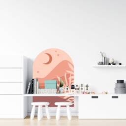 Removable Arch Wall Decal , Moon Mountain Headboard Sticker Kids Bedroom Decor Abstract Art Large - thumbnail 2