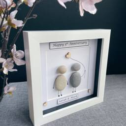 5Th Anniversary Gift, Wedding Pebble Art Frame, Wood Anniversary, 5 Years Keepsake Handmade, Years Together - thumbnail 3