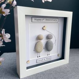 5Th Anniversary Gift, Wedding Pebble Art Frame, Wood Anniversary, 5 Years Keepsake Handmade, Years Together - thumbnail 2