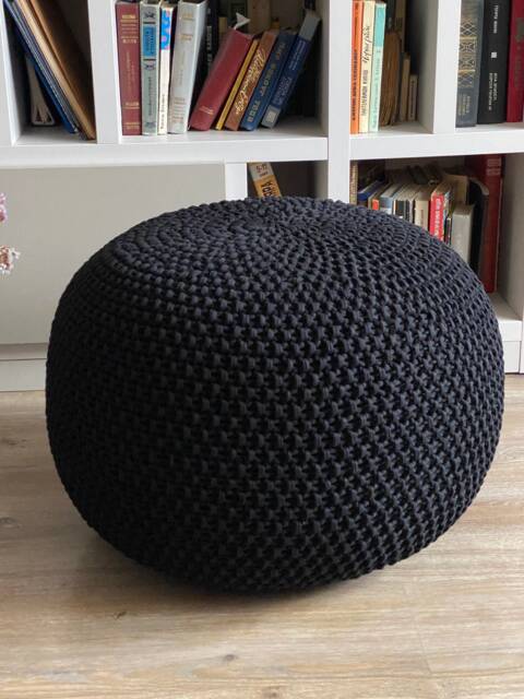 Knitted Black Pouf Stuffed, Crochet Decor Cushion, Ottoman, Nursery Decor, Knit Pouf, Large Ottoman, Kids Modern - image 1