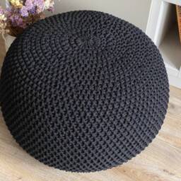 Knitted Black Pouf Stuffed, Crochet Decor Cushion, Ottoman, Nursery Decor, Knit Pouf, Large Ottoman, Kids Modern - thumbnail 2