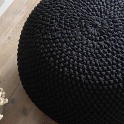 Knitted Black Pouf Stuffed, Crochet Decor Cushion, Ottoman, Nursery Decor, Knit Pouf, Large Ottoman, Kids Modern - thumbnail 3
