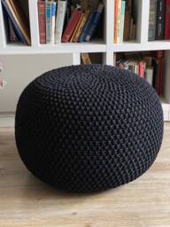 Knitted Black Pouf Stuffed, Crochet Decor Cushion, Ottoman, Nursery Decor, Knit Pouf, Large Ottoman, Kids Modern - thumbnail 1