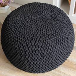 Knitted Black Pouf Stuffed, Crochet Decor Cushion, Ottoman, Nursery Decor, Knit Pouf, Large Ottoman, Kids Modern - thumbnail 4