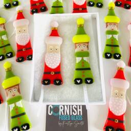 Fused Glass Santa Decoration, Fused Elf Father Christmas Tree Cornwall