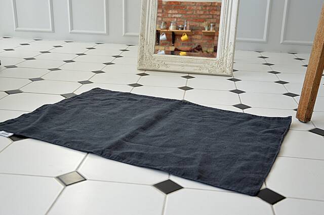 Heavy Linen Bath Mat, Double Layered, Charcoal Blue - image 1