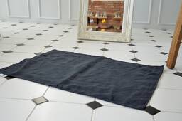 Heavy Linen Bath Mat, Double Layered, Charcoal Blue