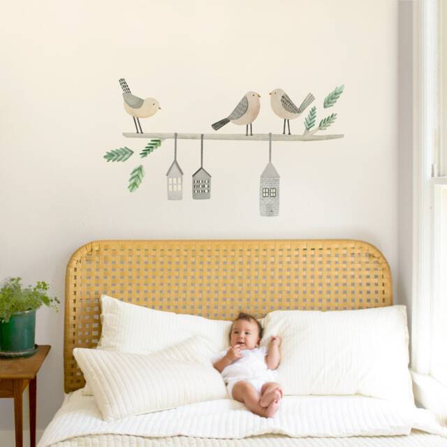 Bird Houses - Large Fabric Wall Decal Evergreen Mej - image 1
