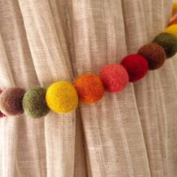Autumn Rainbow Curtain Felt Ball Pom Tie Backs - thumbnail 2
