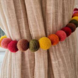 Autumn Rainbow Curtain Felt Ball Pom Tie Backs - thumbnail 3