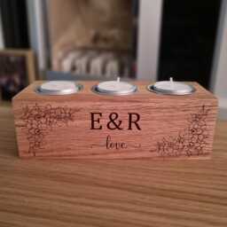 Personalized Oak Tealight Holder, Engraved Candle Couples Gift - thumbnail 3