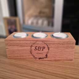 Personalized Oak Tealight Holder, Engraved Candle Couples Gift - thumbnail 1