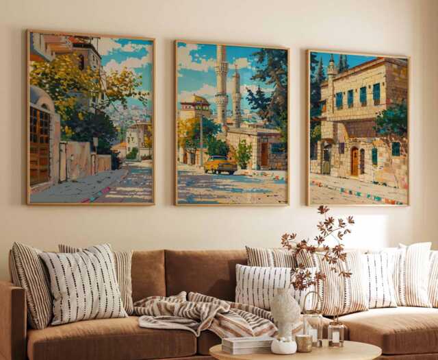 Set Of 3 Hama Posters, Syria Travel Prints, Syrian Art, Islamic Wall Muslim Print, Decor - image 1