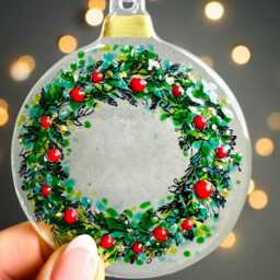 Fused Glass Christmas Ornament, Red Berry Wreath Tree Decoration - thumbnail 2