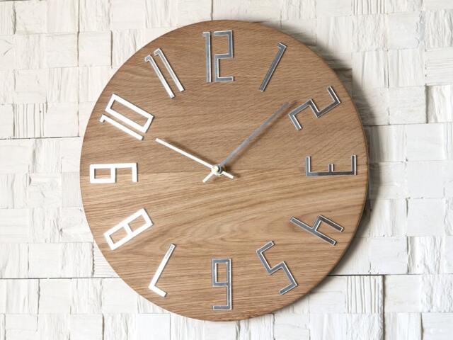 Wall Clock Wood Clock Large Wall Gift Decor Unique Oak Clocks Mirror - image 1